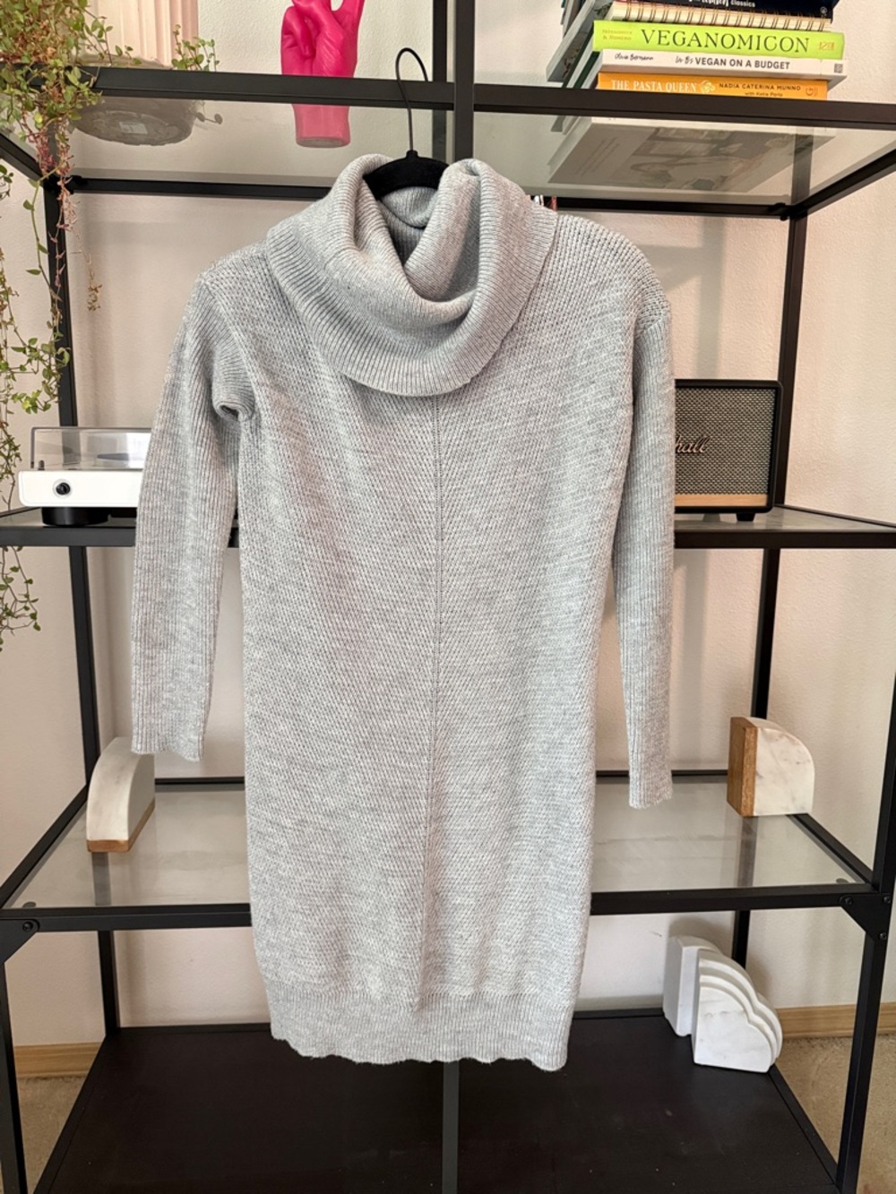 Lulu's Light Gray Cowl Neck Long Sleeve Sweater Dress